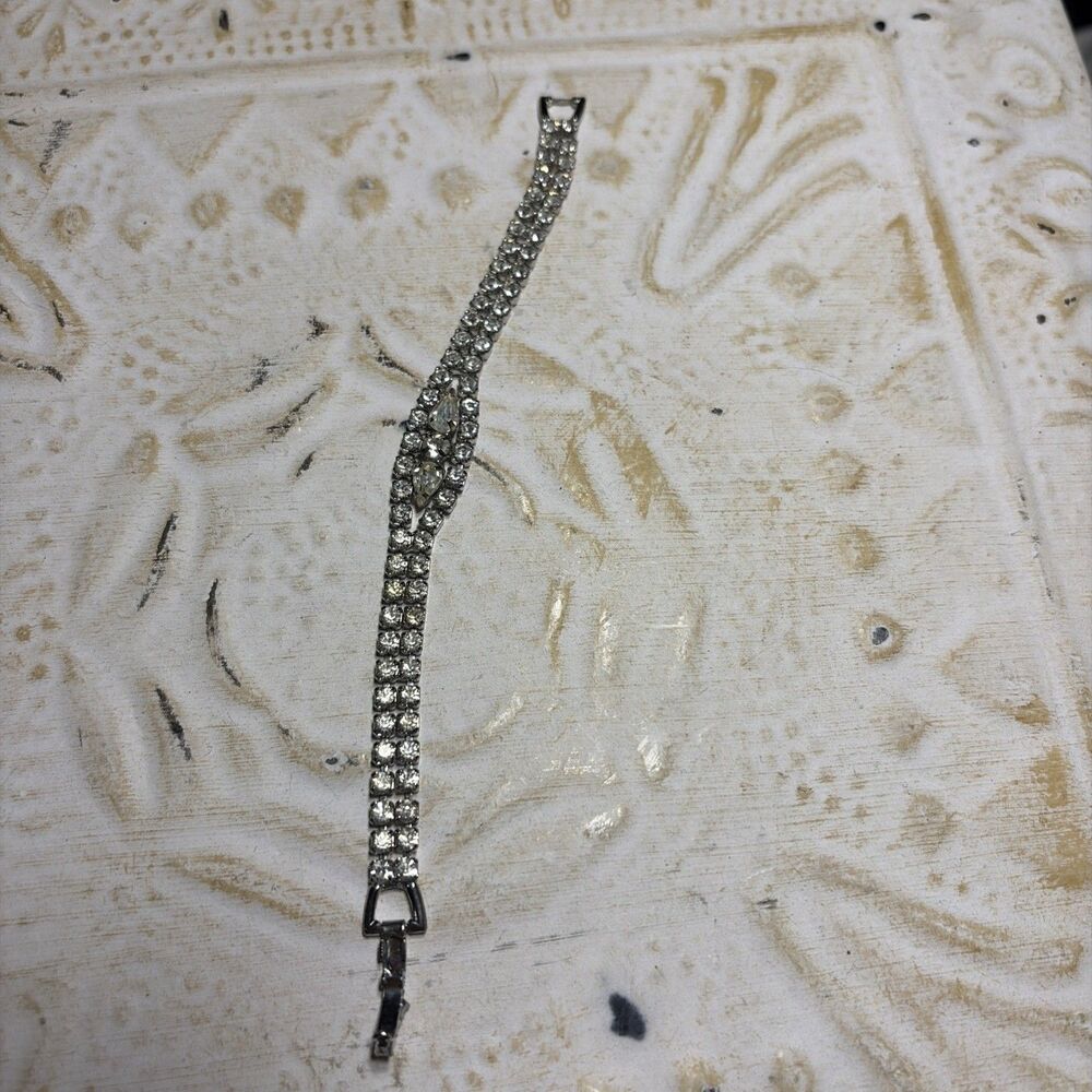 Vintage Signed WEISS Double Strand Clear Rhinestone Tennis Bracelet 1950s